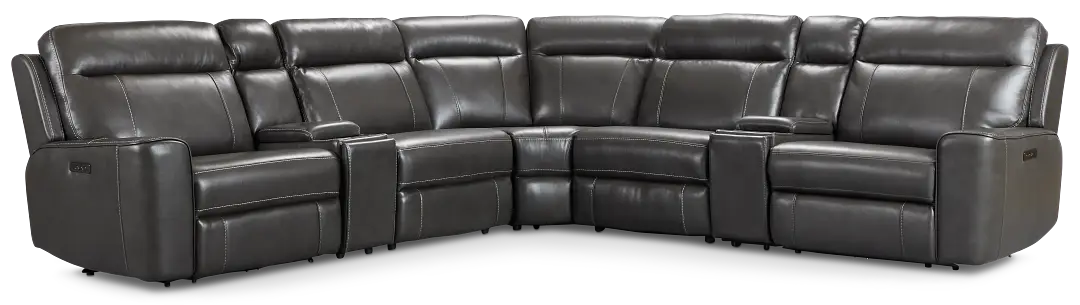 Benji Dark Gray Lthr/vinyl Large Dual Power Reclining Two-arm Sectional Benji Dark Gray Lthr/vinyl Large Dual Power Reclining Two-arm Sectional