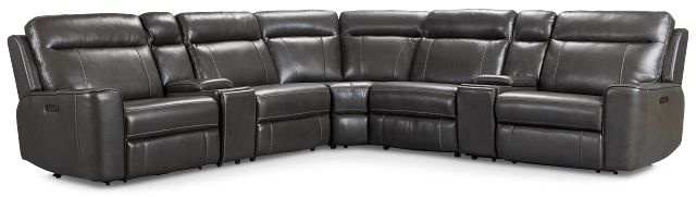 Benji Dark Gray Lthr/vinyl Large Dual Power Reclining Two-arm Sectional