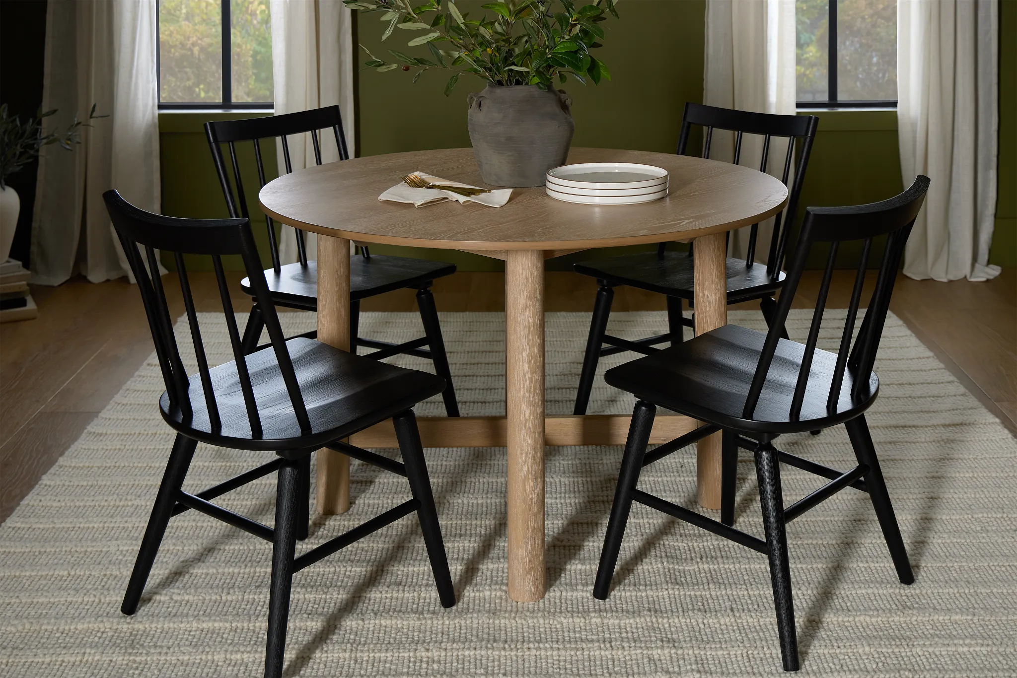 Taylor Light Tone Round Table & 4 Wood Chairs