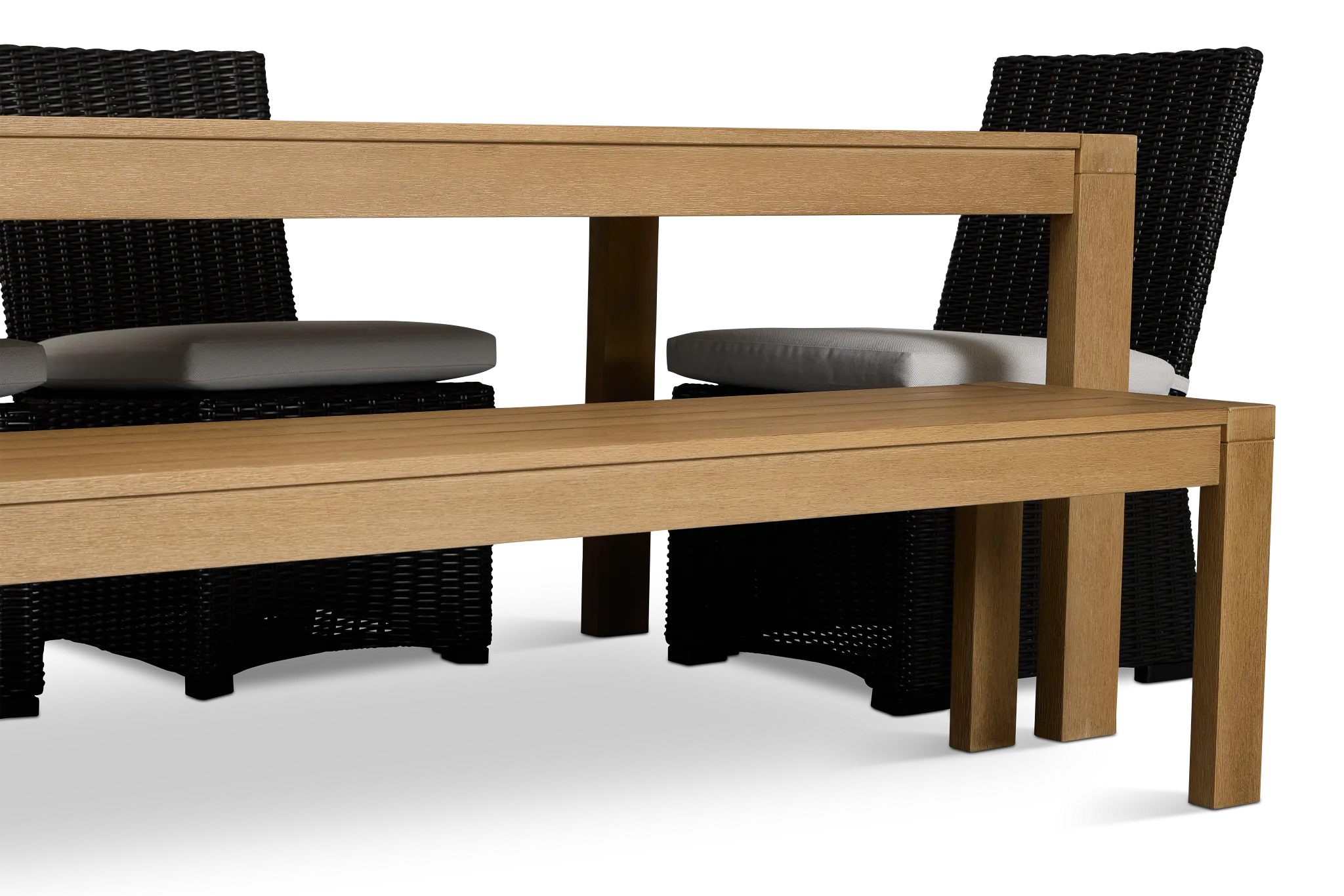 Montecito Mid Tone Table, 4 Chairs & Bench With Light Beige Cushions