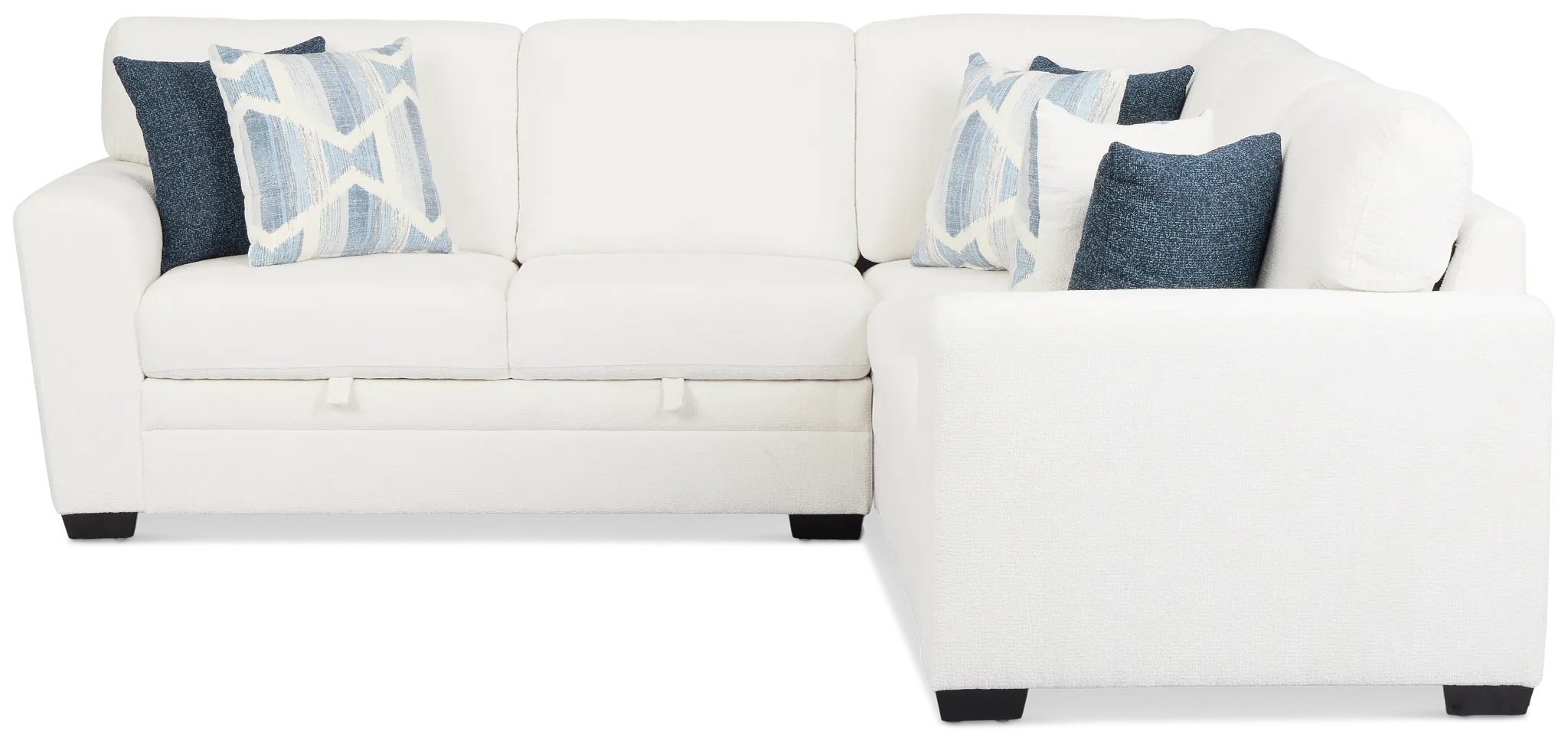 Everly White Fabric Small 2-arm Right Sleeper Storage Sectional