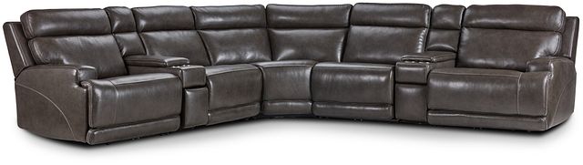 Valor Dark Gray Leather Large Dual Power Reclining Two-arm Sectional (3)