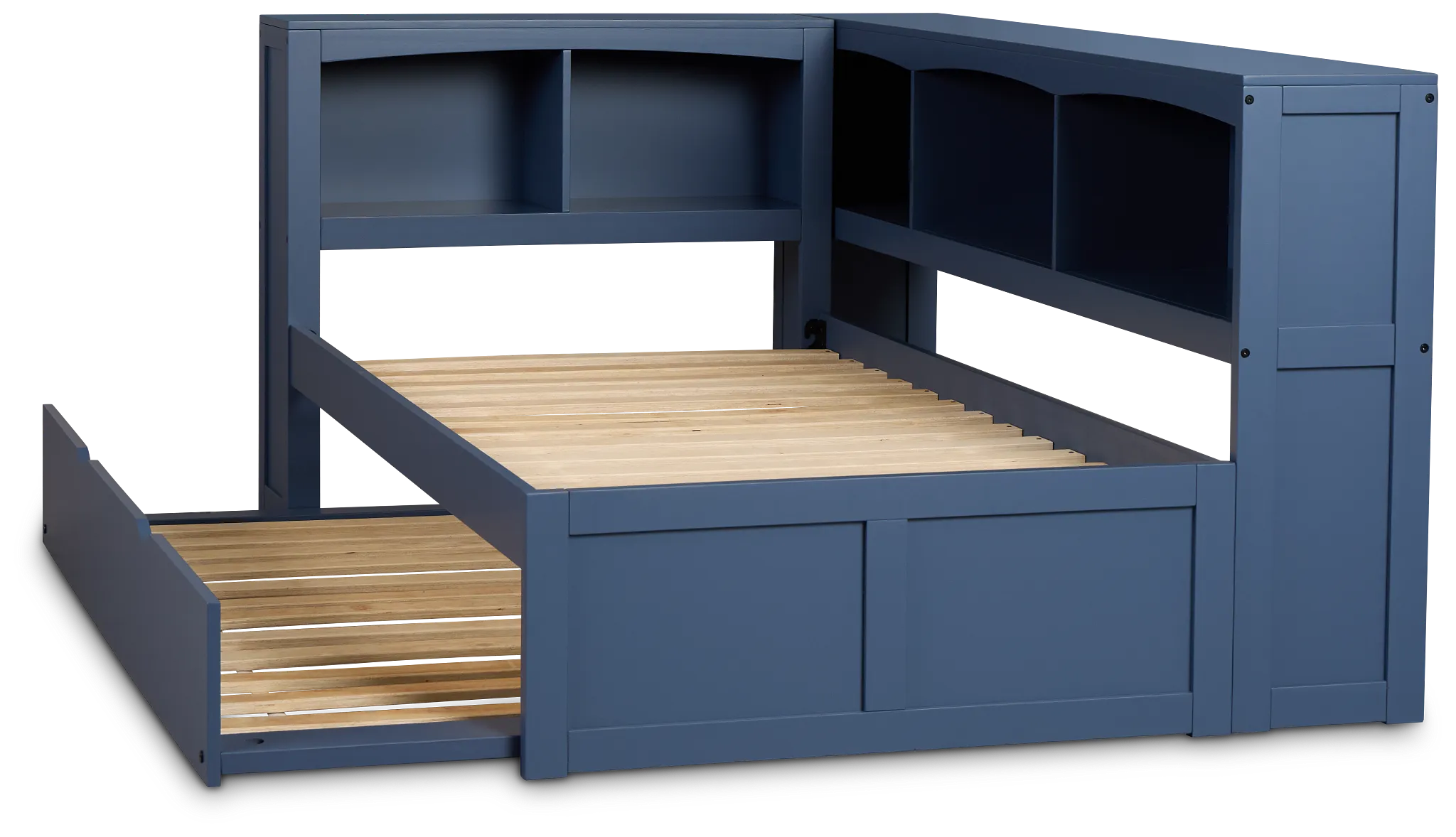 Charleston Dark Blue Corner Bookcase Bed With Trundle