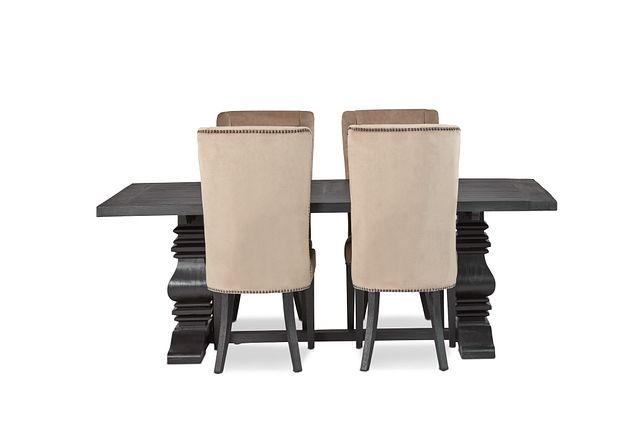 Hadlow Black 84" Table & 4 Velvet Chairs