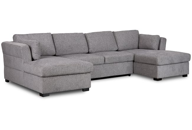 Amber Dark Gray Fabric Double Chaise Sleeper Sectional