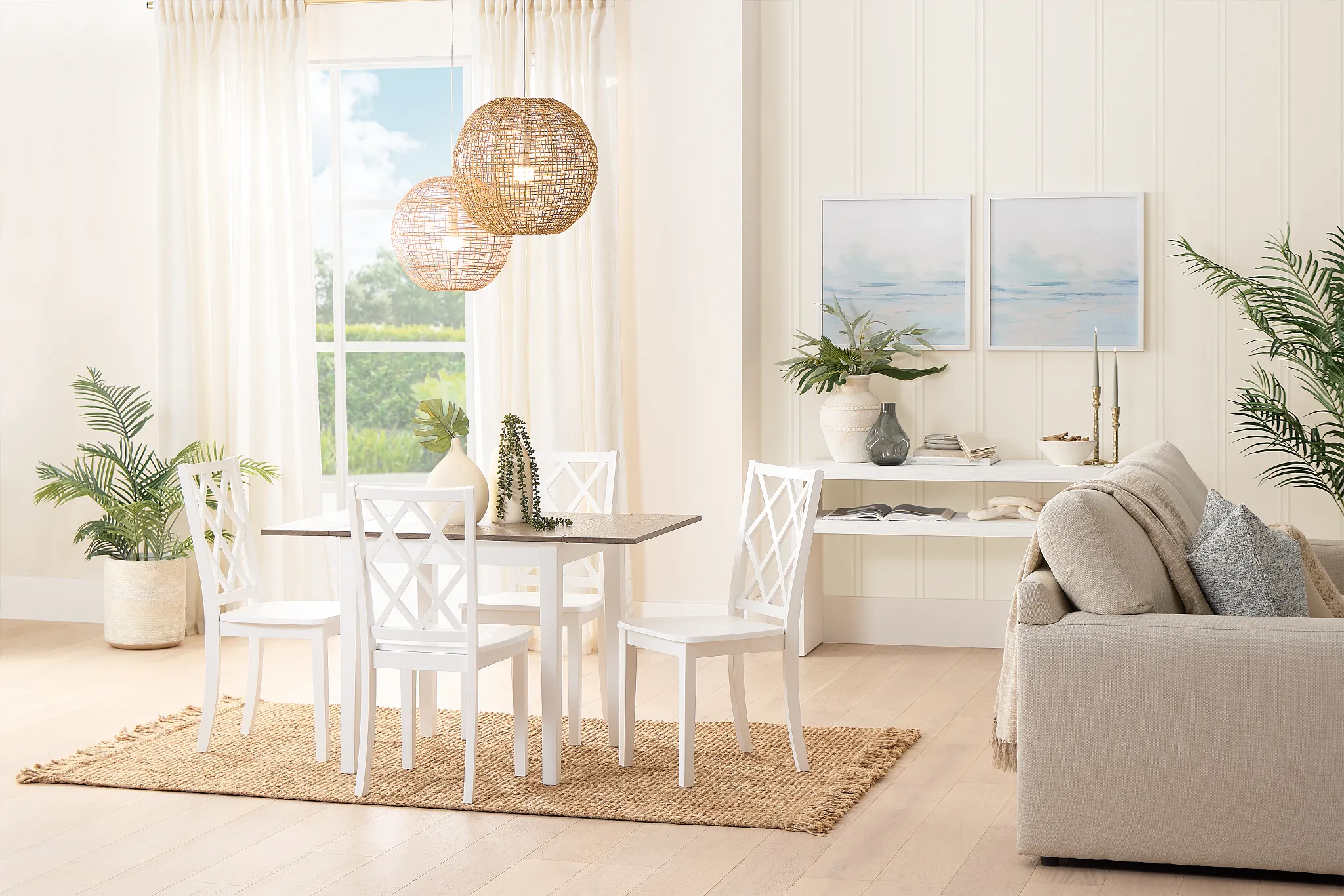 Edgartown Two-tone Drop Leaf Table & 4 White Wood Chairs