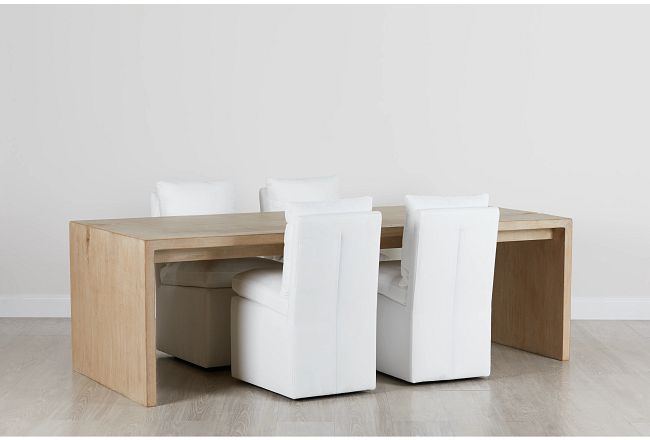 Merwin Light Tone Wood Rectangular Table & 4 Upholstered Chairs
