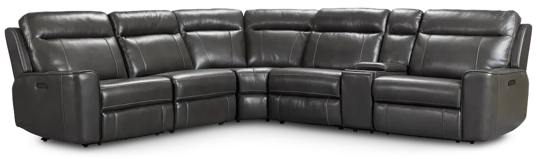 Benji Dark Gray Lthr/vinyl Medium Dual Power 2-arm Reclining Sectional Benji Dark Gray Lthr/vinyl Medium Dual Power 2-arm Reclining Sectional