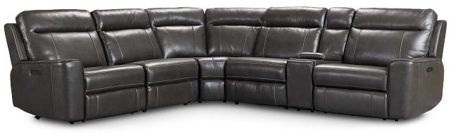 Benji Dark Gray Lthr/vinyl Medium Dual Power 2-arm Reclining Sectional