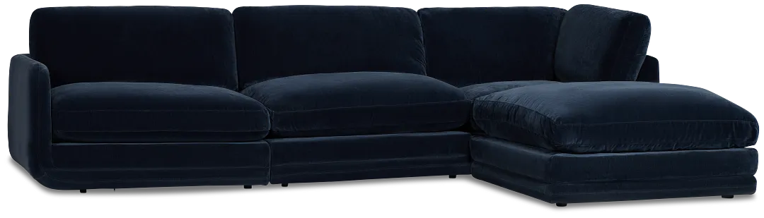 Jules Dark Blue Velvet 4-piece Right Facing Bumper Sectional