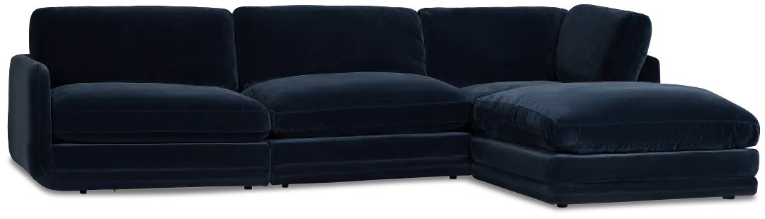 Jules Dark Blue Velvet 4-piece Right Facing Bumper Sectional Jules Dark Blue Velvet 4-piece Right Facing Bumper Sectional