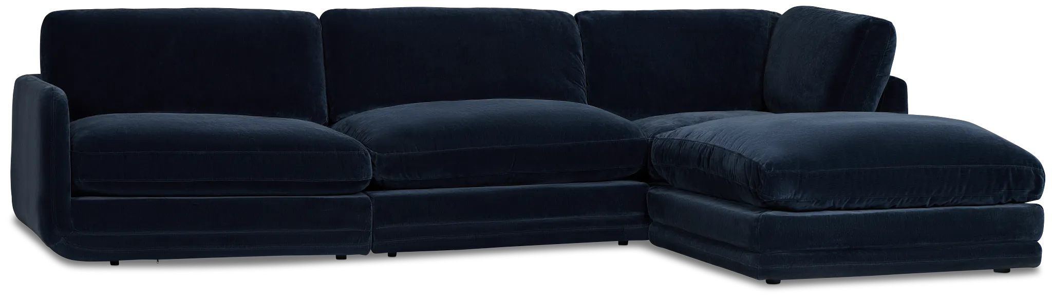 Jules Dark Blue Velvet 4-piece Right Facing Bumper Sectional