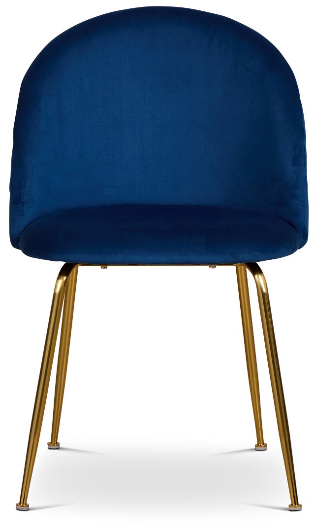 Capri Dark Blue Velvet Upholstered Side Chair W/ Gold Legs