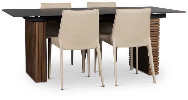 Wayne Two-tone Stone Rectangular Table &4 Light Beige Upholstered Chair
