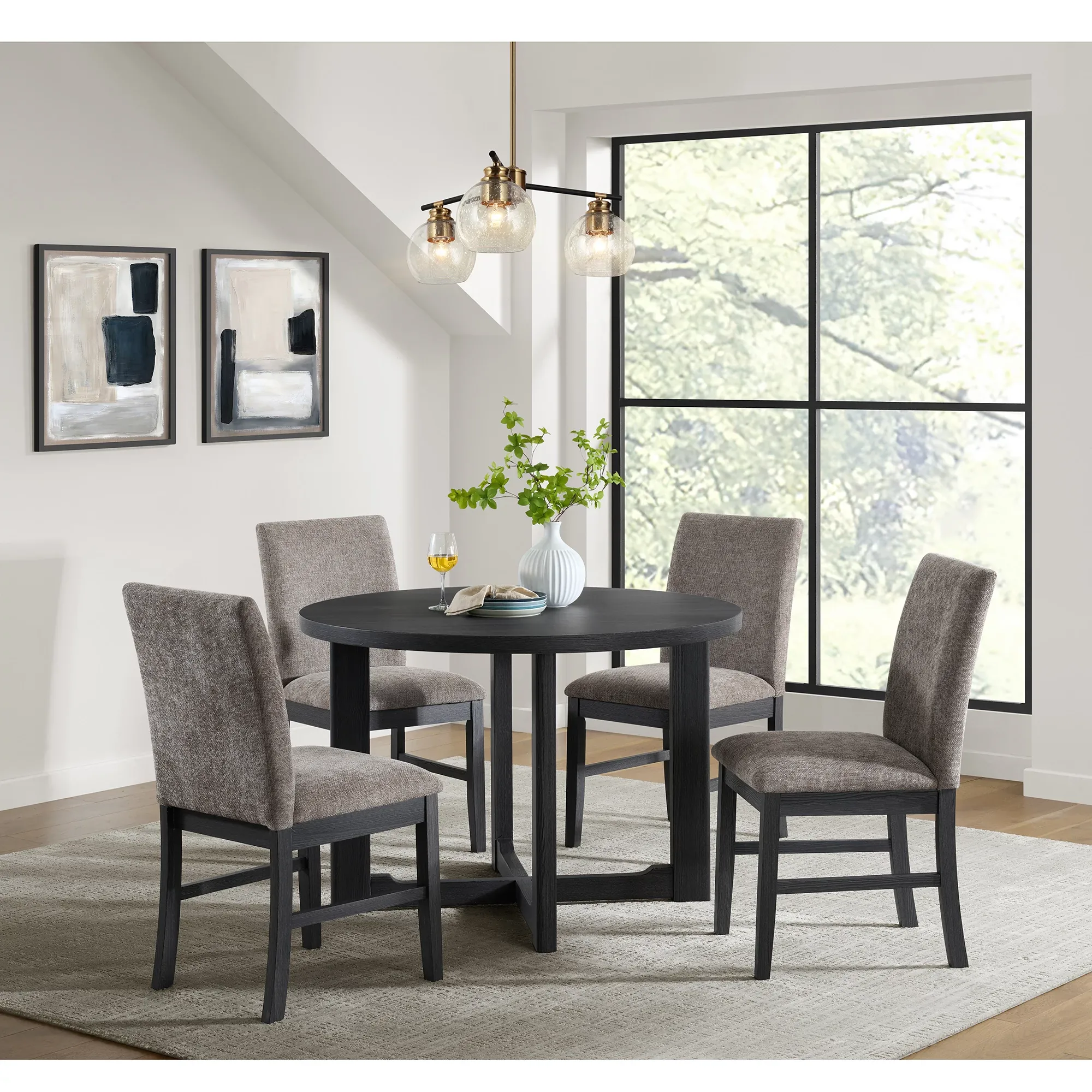 Gareth Dark Gray Round Table & 4 Upholstered Chairs
