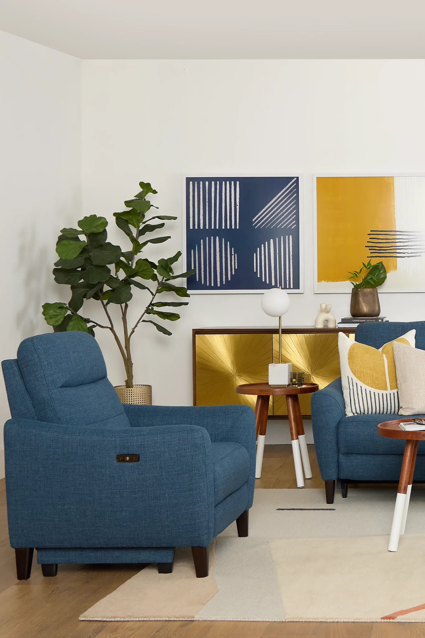 Keaton Blue Fabric Power Reclining Sofa W/ Power Headrest