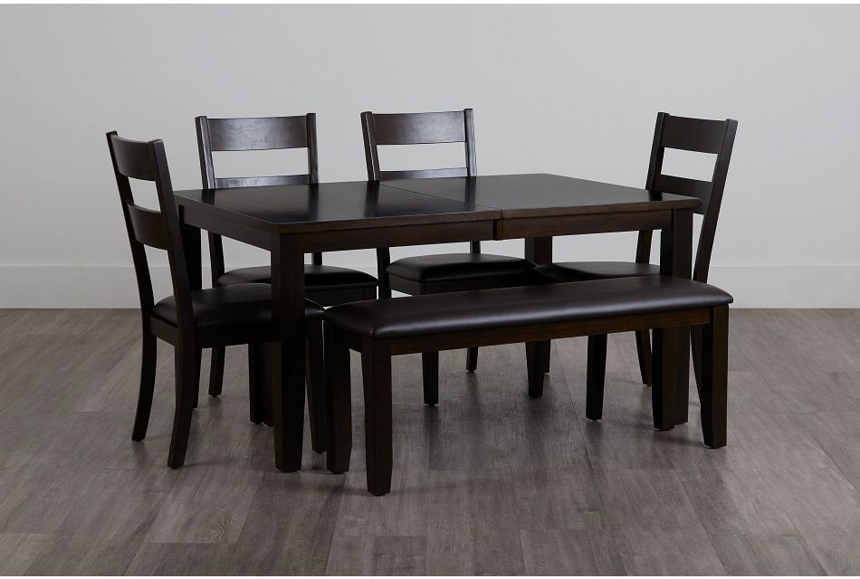 Navarro Dark Tone Rect Table 4 Chairs Bench Dining Room Sets City Furniture Navarro Dark Tone Rect Table 4 Chairs, Black Kitchen Table And Chairs Bench
