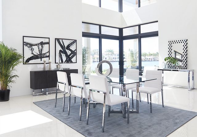 Amalfi White Glass Rectangular Table & 4 Upholstered Chairs (1)