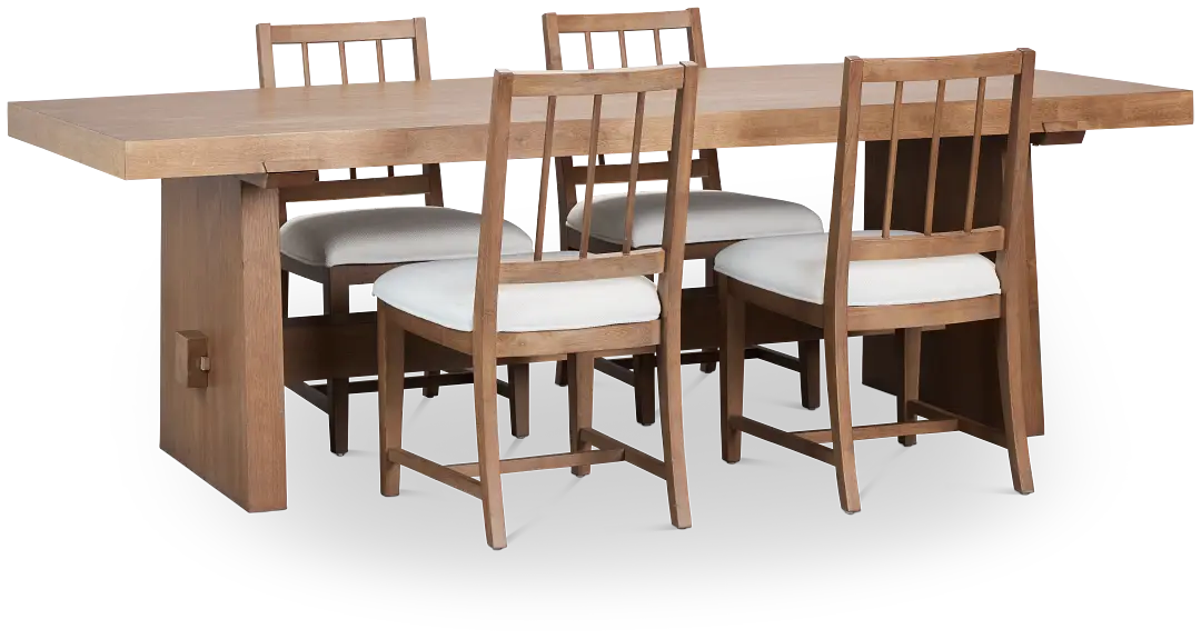Provo Mid Tone Trestle Table & 4 White Upholstered Chairs Provo Mid Tone Trestle Table & 4 White Upholstered Chairs