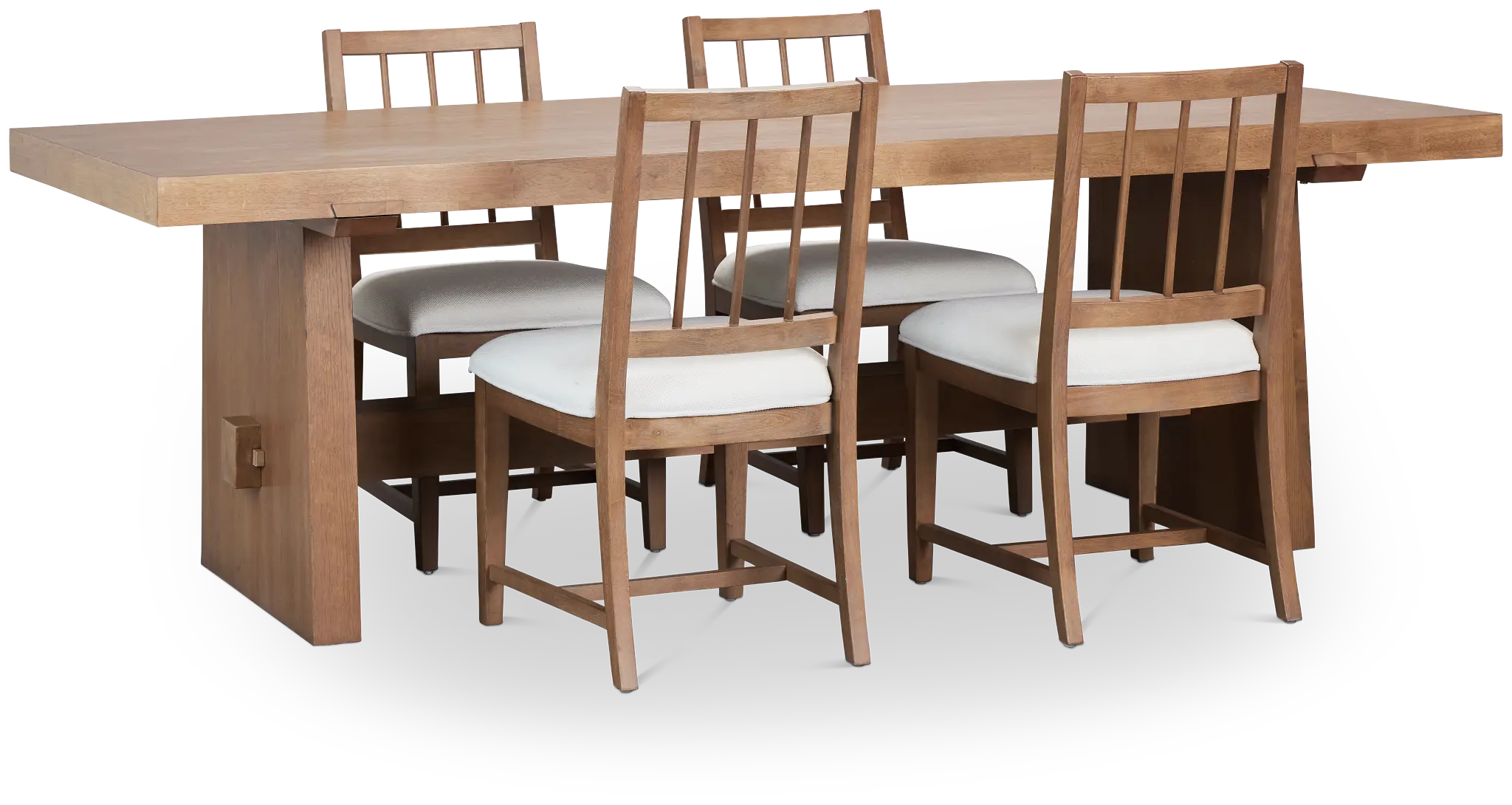 Provo Mid Tone Trestle Table & 4 White Upholstered Chairs Provo Mid Tone Trestle Table & 4 White Upholstered Chairs