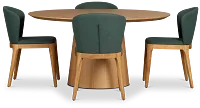 Nomad Light Tone 59" Round Table & 4 Dark Green Chairs W/light Tone Leg