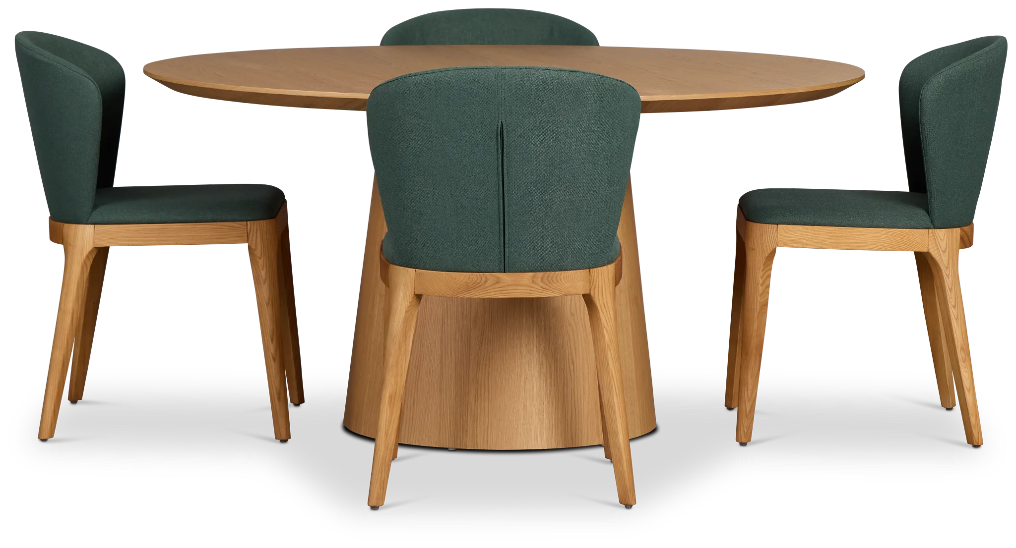Nomad Light Tone 59" Round Table & 4 Dark Green Chairs W/light Tone Leg