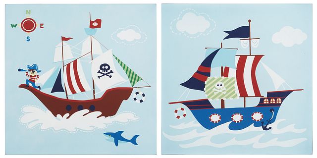 Ahoy Multicolored Set Of 2 Wood Wall Art