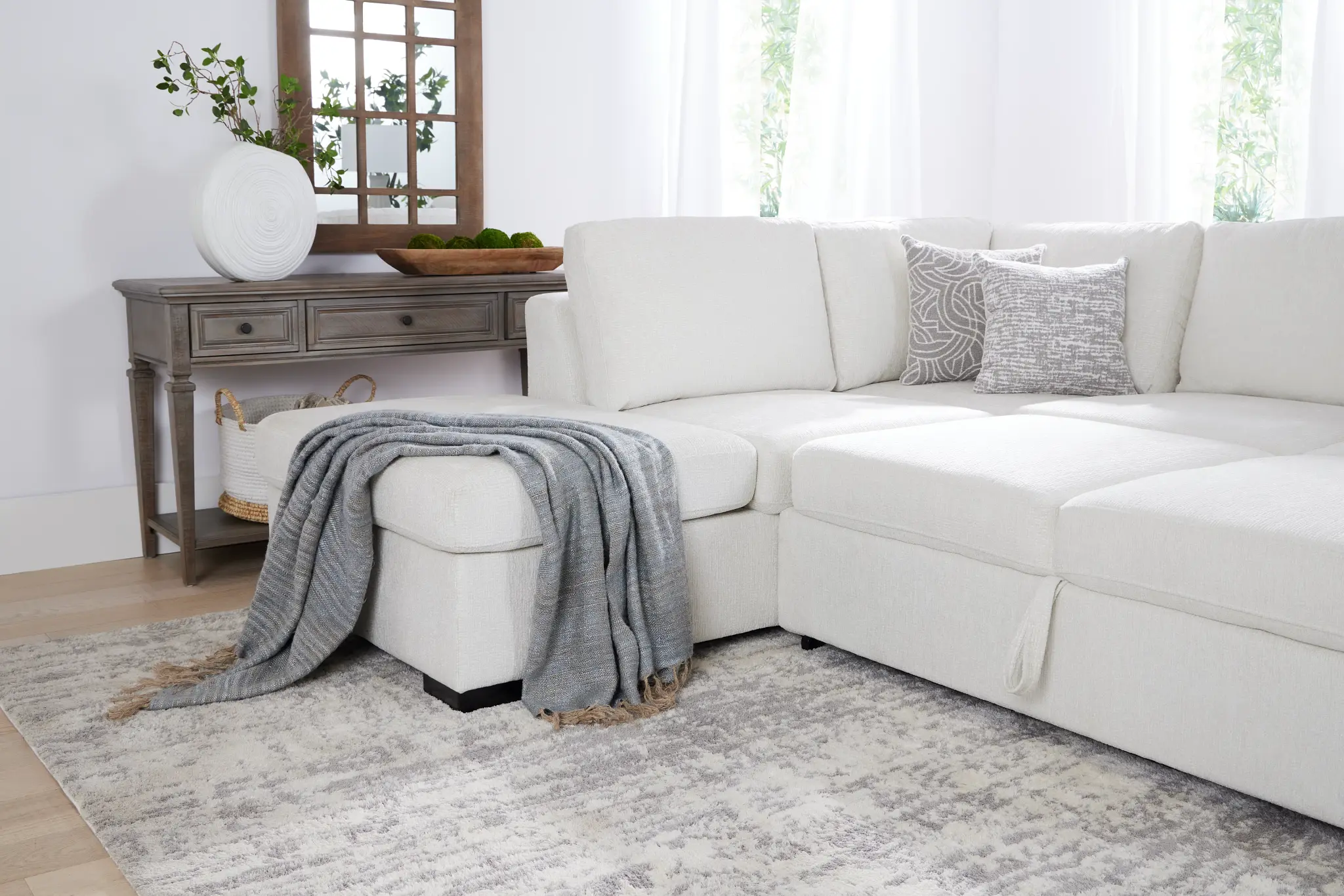 Blakely White Fabric Small Left Bumper Sleeper Sectional Blakely White Fabric Small Left Bumper Sleeper Sectional