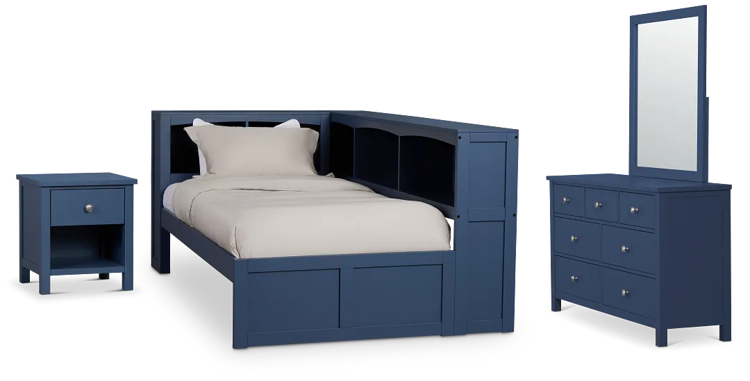 Charleston Dark Blue Corner Bookcase Bedroom