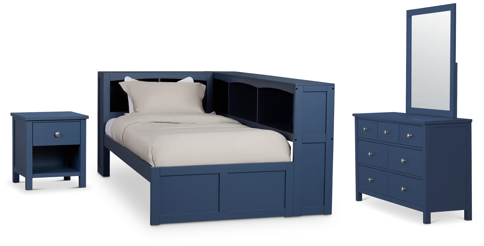 Charleston Dark Blue Corner Bookcase Bedroom