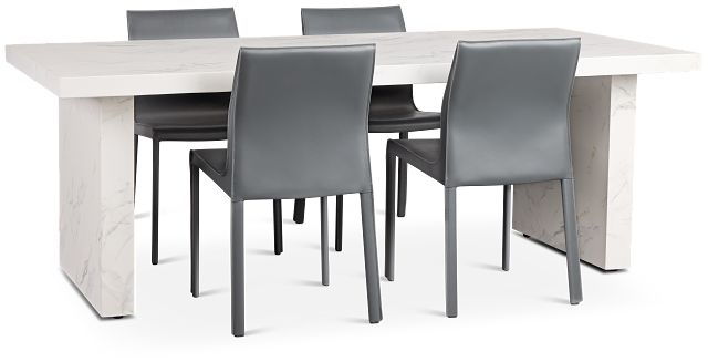 Viscaya White Rect Table & 4 Gray Upholstered Chairs