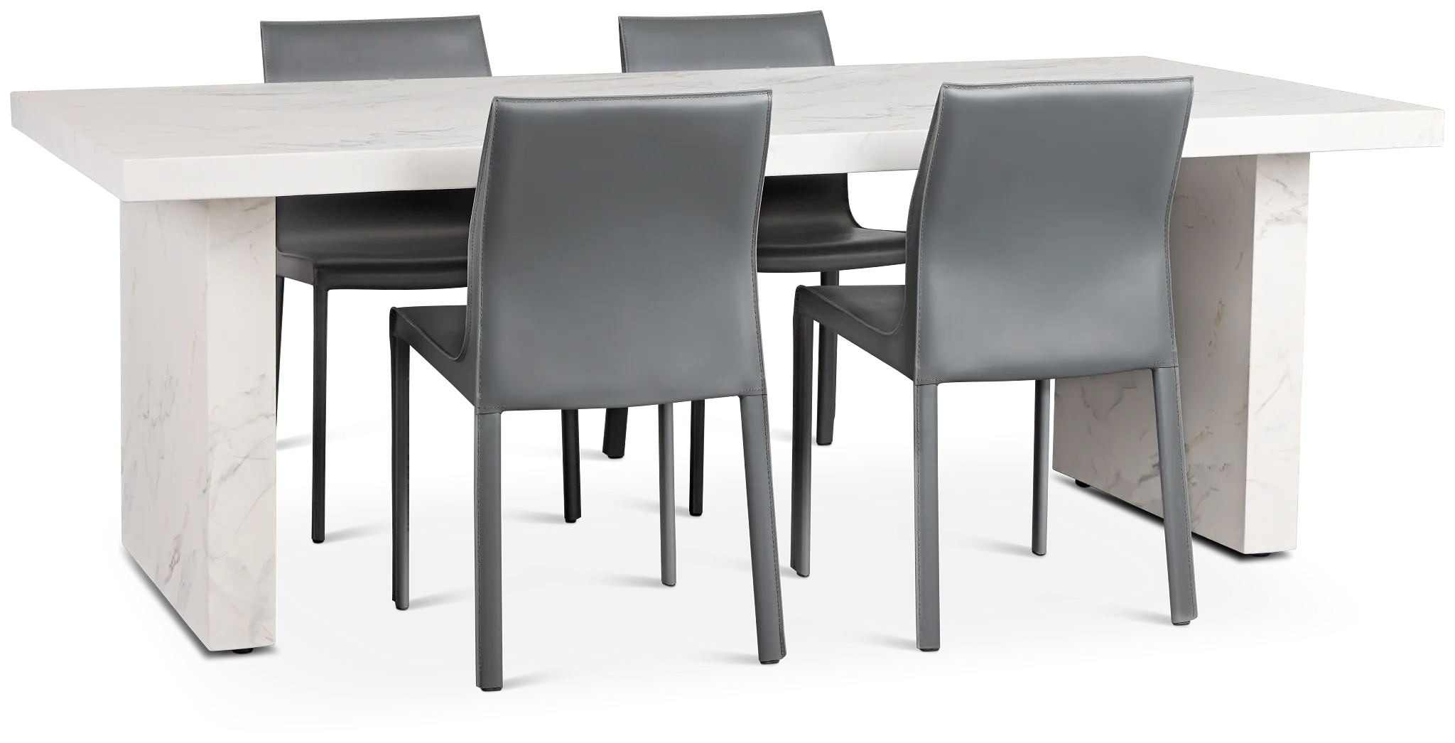 Viscaya White Rect Table & 4 Gray Upholstered Chairs