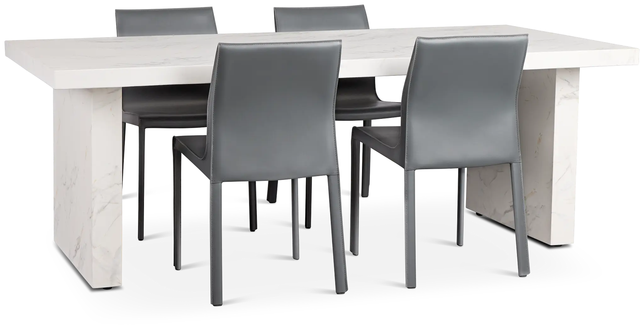 Viscaya White Rect Table & 4 Gray Upholstered Chairs Viscaya White Rect Table & 4 Gray Upholstered Chairs