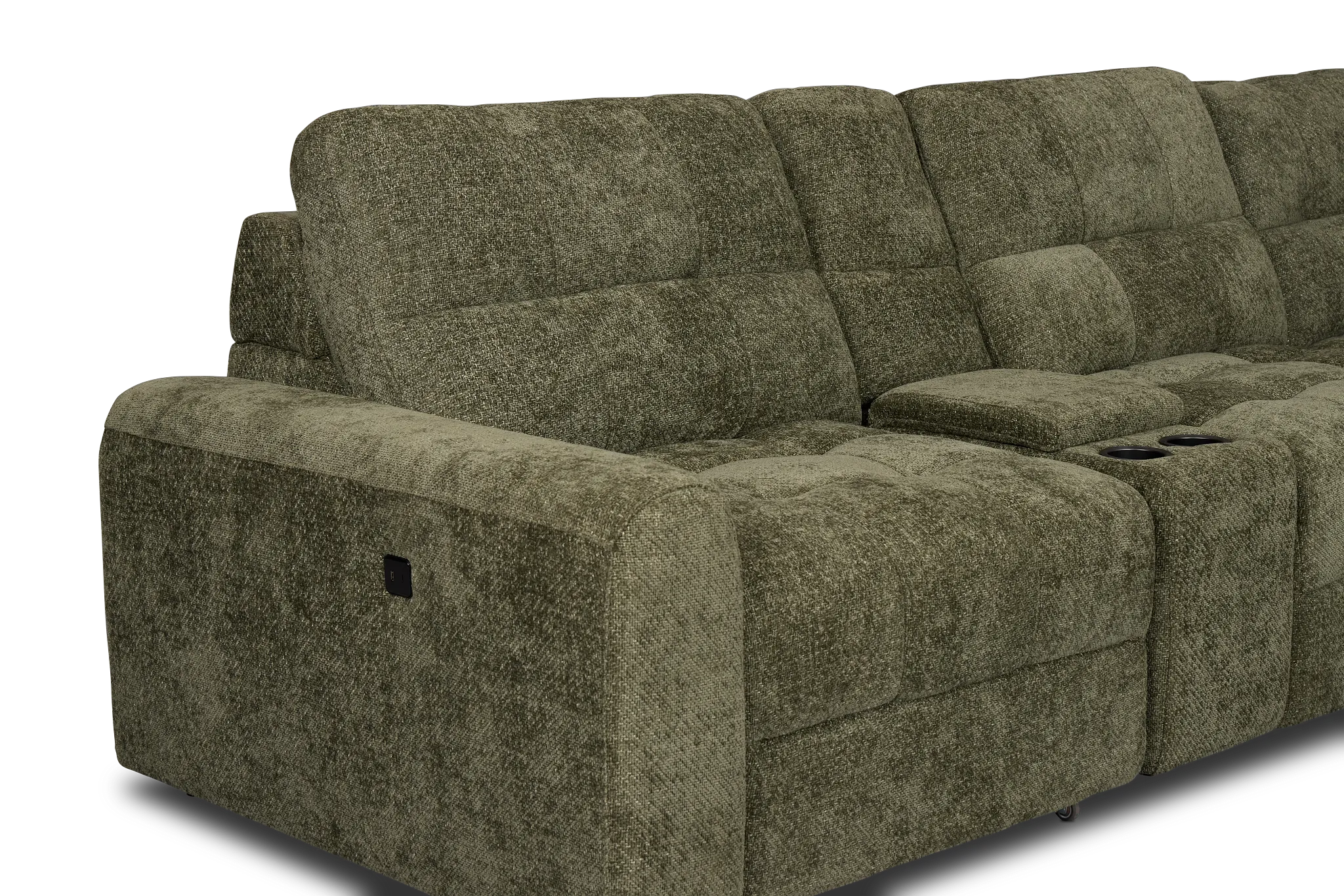 Hendrix Green Fabric Large Triple Power Right Extension Chaise Sectiona