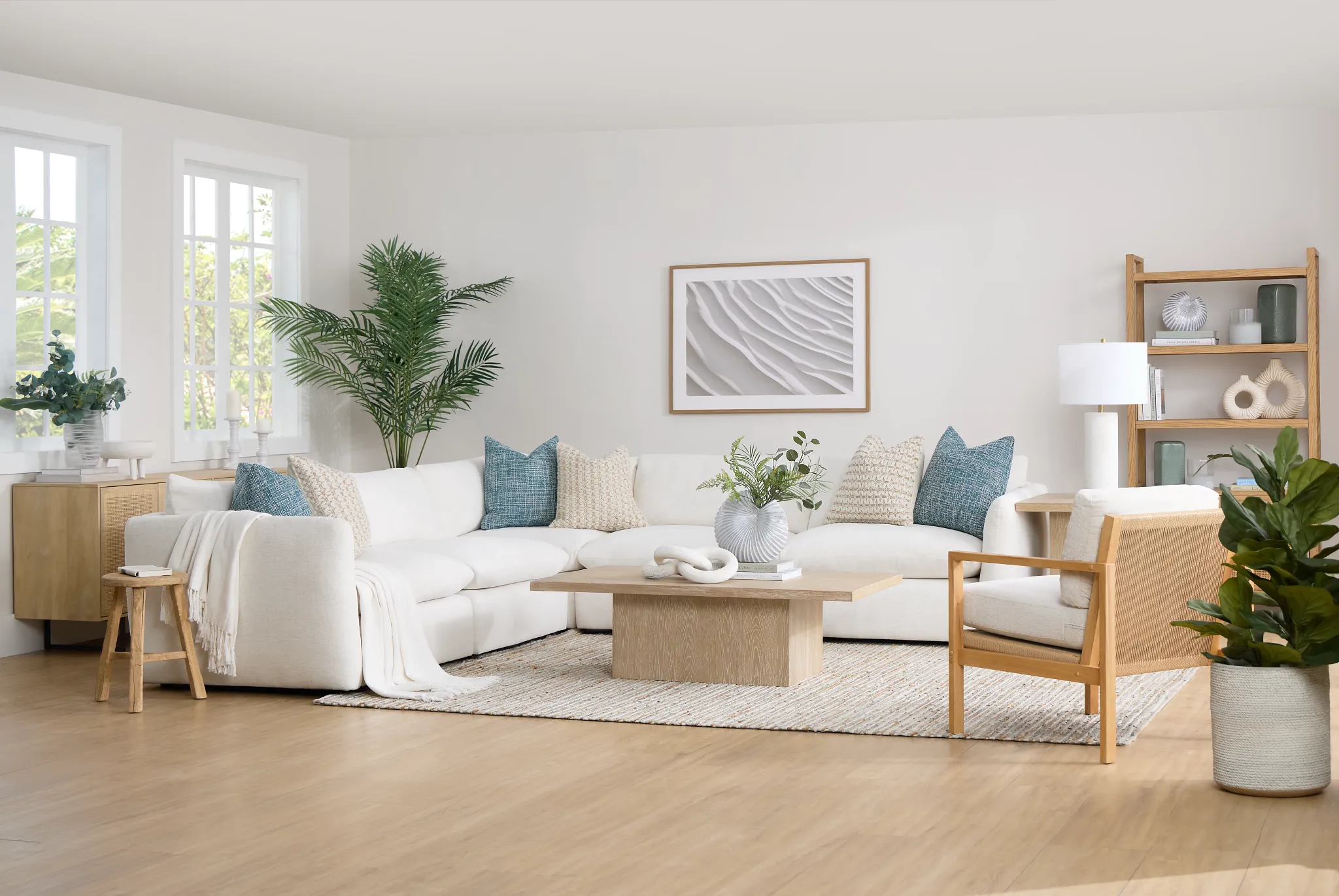 Serena White Fabric 5-piece Modular Sectional