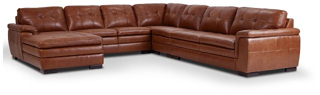 Braden Medium Brown Leather Large Left Chaise Sectional