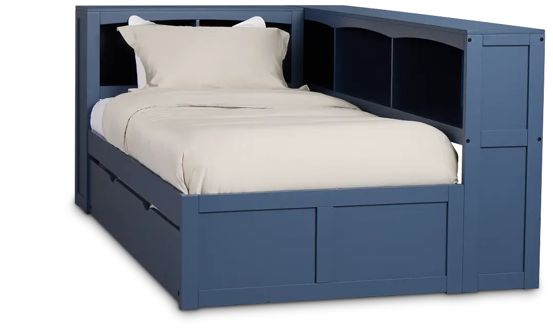 Charleston Dark Blue Corner Bookcase Bed With Trundle Charleston Dark Blue Corner Bookcase Bed With Trundle