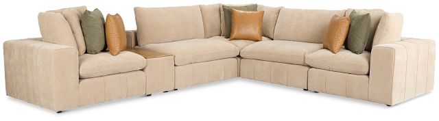 Cruz Light Beige Fabric 5-piece Modular Sectional With Console