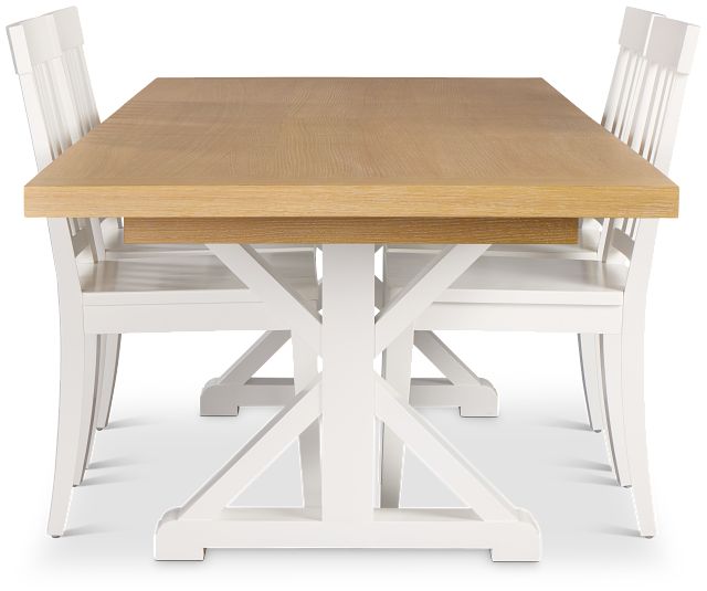 Nantucket Two-tone Light Tone Trestle Table & 4 White Chairs