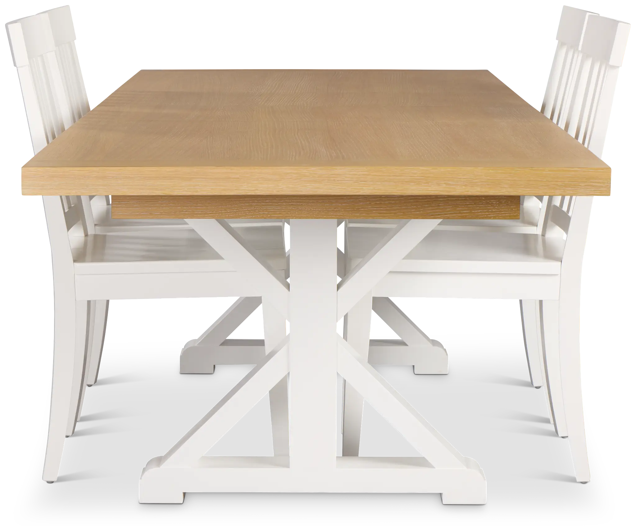 Nantucket Two-tone Light Tone Trestle Table & 4 White Chairs Nantucket Two-tone Light Tone Trestle Table & 4 White Chairs