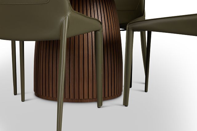 Wayne Two-tone Stone Round Table & 4 Dark Green Upholstered Chairs