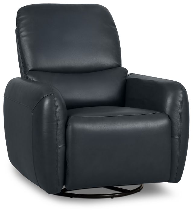 Eve Dark Blue Lthr/vinyl Power Swivel Glider Recliner