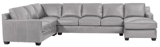 Carson Gray Leather Medium Right Chaise Memory Foam Sleeper Sectional (3)