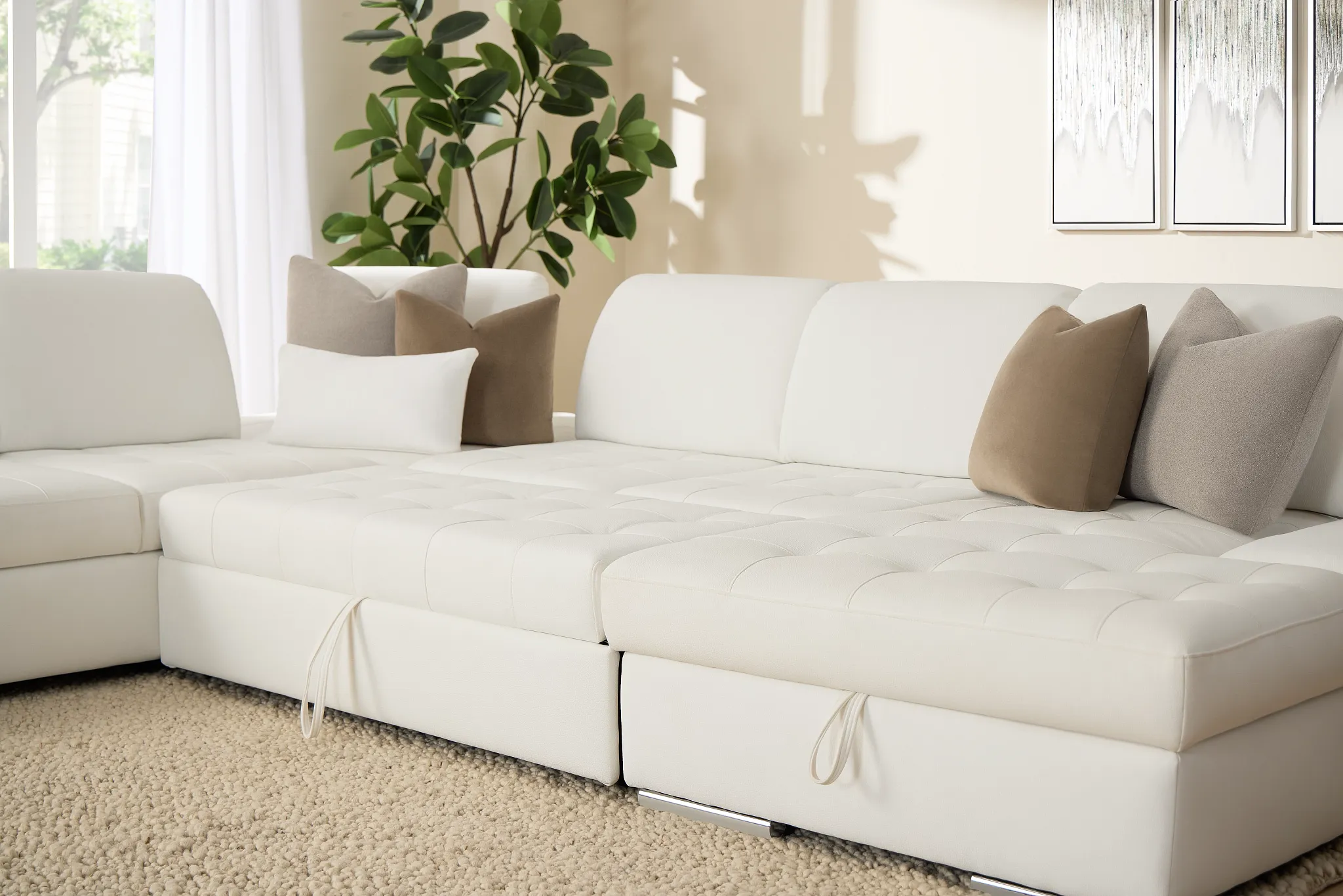 Eden White Micro Medium Right Chaise Sleeper Sectional