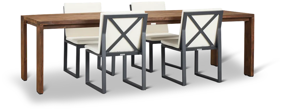 Linear Dark Gray White 102" Aluminum Table & 4 Cushioned Side Chairs
