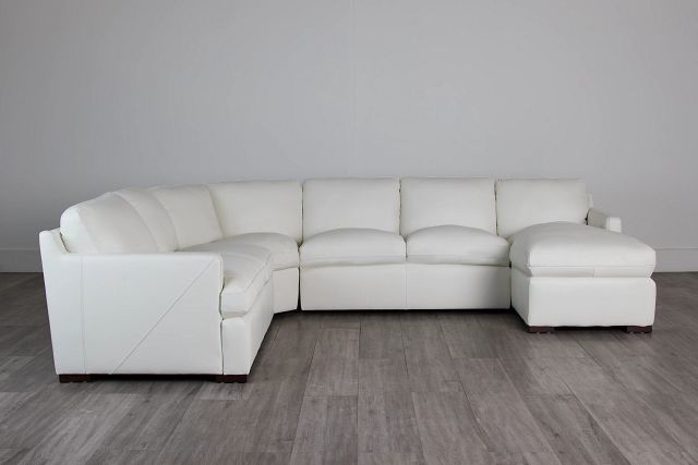 Amari White Leather Medium Right Chaise Sectional
