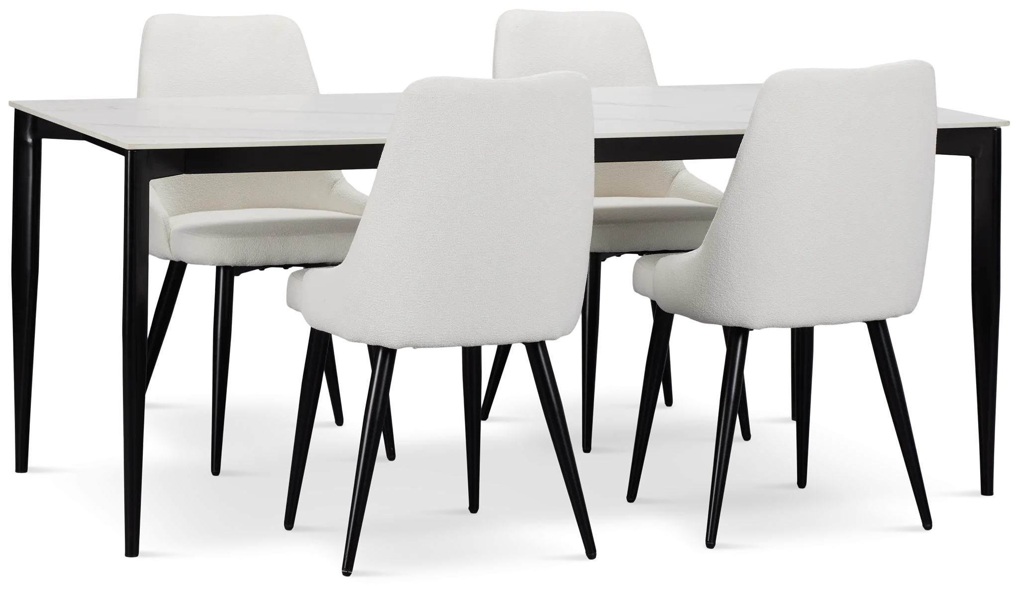 Andover White Rect Table & 4 White Upholstered Curved Chairs