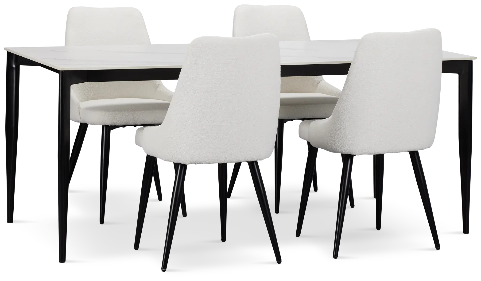 Andover White Rect Table & 4 White Upholstered Curved Chairs Andover White Rect Table & 4 White Upholstered Curved Chairs