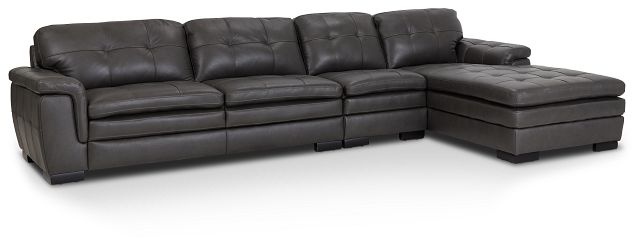 Braden Dark Gray Leather Small Right Chaise Sectional