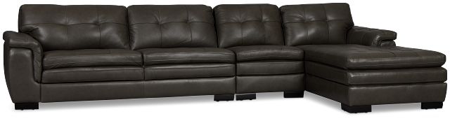 Braden Dark Gray Leather Small Right Chaise Sectional